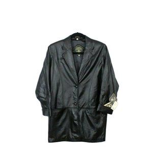 NWT! Carlo Amboldi Black Genuine Leather Long Shafmaster Coat Jacket M